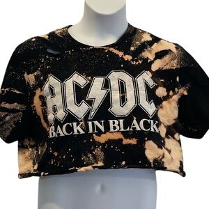 Cropped AC/DC Distressed Black T-shirt. Size XL